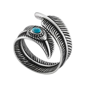 Ατσάλινο Δαχτυλίδι με Φύλλο & Τιρκουάζ