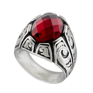Ατσάλινο Δαχτυλίδι με Κόκκινη Πέτρα