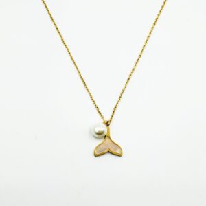 Κολιέ Επίχρυσο με Ουρά Γοργόνας & Πέρλα