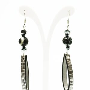 Κρεμαστά Σκουλαρίκια με Οψιδιανό, Αιματίτη & Δέρμα