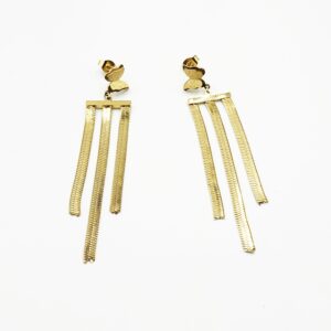 Ατσάλινα Κρεμαστά Σκουλαρίκια με Πεταλόυδες & Πλακέ Αλυσίδες