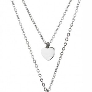 Ατσάλινο Κολιέ με Διπλή Αλυσίδα & Καρδιές