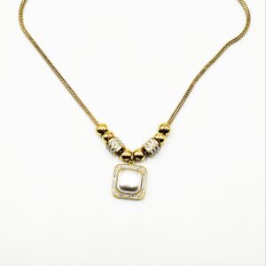 Ατσάλινο Κολιέ Αλυσίδα με Πέρλα & Ζιρκον