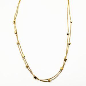 Διπλό Ατσάλινο Κολιέ με Κύβους σε Λευκό & Χρυσό