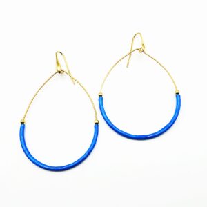 Επίχρυσα Σκουλαρίκια Κρίκοι με Μπλε Σμάλτο