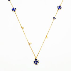 Ασημένιο (Επίχρυσο) Μακρύ Κολιέ Αλυσίδα με Σταυρούς & Ζιρκόν