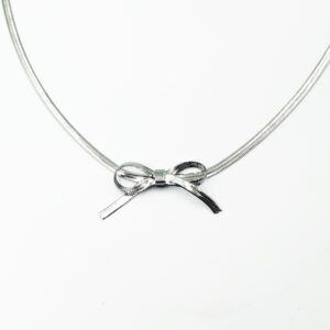 Ατσάλινο Κολιέ με Πλακέ Αλυσίδα & Φιόγκο