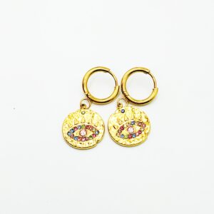 Ατσάλινα Σκουλαρίκια Κρίκοι Κρεμαστά με Ζιρκόν Μάτι