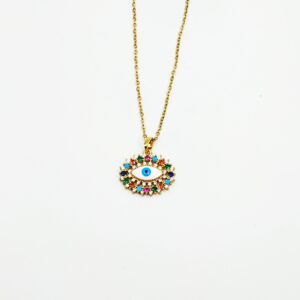 Ατσάλινο Κολιέ Επίχρυσο με Μάτι