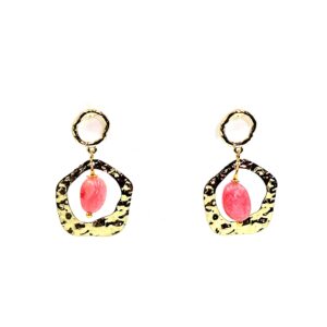 Ατσάλινα Επίχρυσα Σκουλαρίκια Σφυρήλατα με Χάντρα