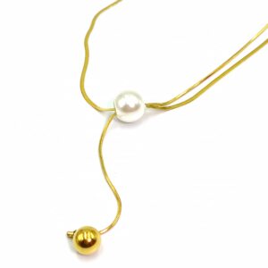 Ατσάλινο Επίχρυσο Κολιέ με Πέρλα