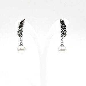 Ατσάλινα Κρεμαστά Σκουλαρίκια Φτερά με Πέρλα