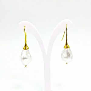 Κρεμαστά Επίχρυσα Σκουλαρίκια με Συνθετική Πέρλα