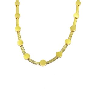 Ατσάλινο Επίχρυσο Κολιέ με Πλακέ Αλυσίδα & Στρογγυλά Στοιχεία