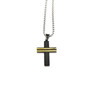 Ατσάλινο Κολιέ Αλυσίδα 60cm με Δίχρωμο Σταυρό