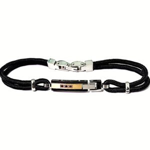 Ατσάλινο Βραχιόλι με Συνθετικό Κορδόνι & Μαύρα Ζιρκόν