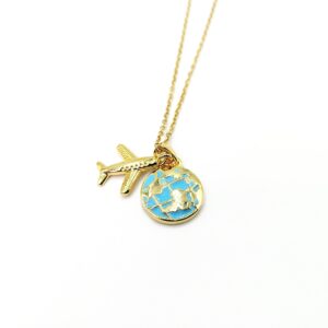 Επίχρυσο Κολιέ από Ατσάλι με Αεροπλάνο & Γη