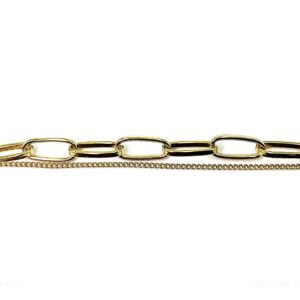 Ατσάλινο Βραχιόλι με Διπλή Αλυσίδα σε Ασημί & Χρυσό