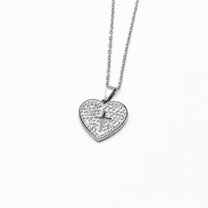 Ατσάλινο Κολιέ Δάκρυ & Καρδιά με Στρας