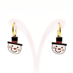 Ατσάλινα Χριστουγεννιάτικα Σκουλαρίκια με Χιονάνθρωπο