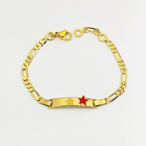 Ατσάλινο Επίχρυσο Παιδικό Βραχιόλι Ταυτότητα με Αστέρια