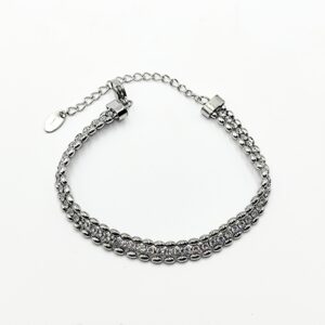 Ατσάλινο Βραχιόλι με Στρας σε Ασημί & Χρυσό