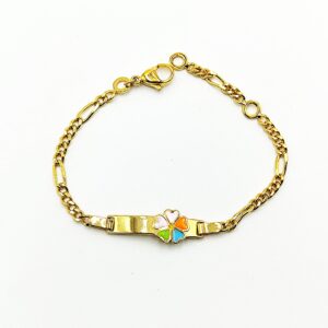 Ατσάλινο Επίχρυσο Παιδικό Βραχιόλι Ταυτότητα & Λουλούδι