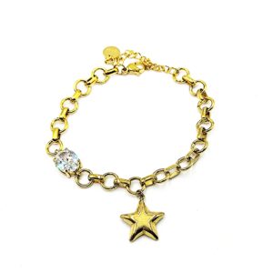 Ατσάλινο Επίχρυσο Βραχιόλι με Αστέρι & Στρας