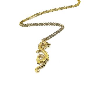 Ατσάλινο Επίχρυσο Κολιέ με Δράκο