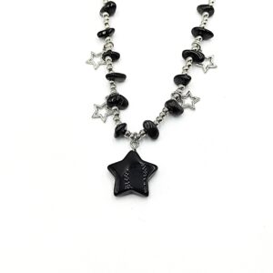 Κολιέ με Μαύρη Χάντρα & Αστέρια
