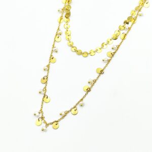 Ατσάλινο Επίχρυσο Κολιέ με Φλουριά & Πέρλες