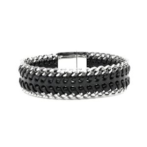 Δερμάτινο Βραχιόλι με Ατσάλινη Πλεκτή Αλυσίδα
